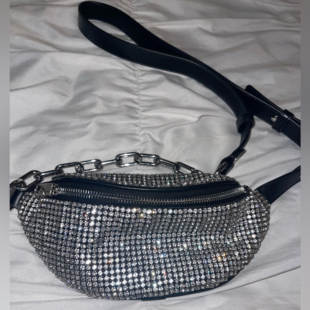 ALEXANDER WANG attica mini fanny pack in rhinestone mesh